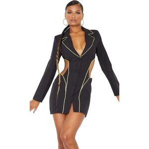 Pretty Little Thing Tuxedo Dress Size 8 Neon Piping Festival Rave Cut Out Sexy